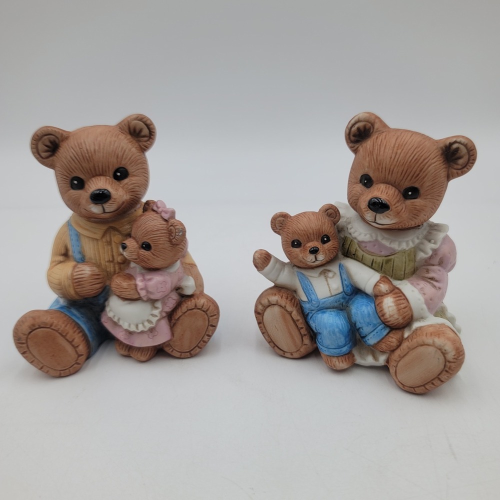 Vintage Homco Porcelain Teddy Bear Family Figurines Set of 2 Model 1444